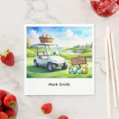 Golf easter holiday with golf cart and easter eggs serviette (Beispiel)