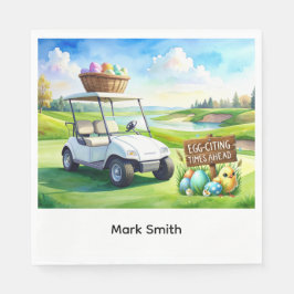 Golf easter holiday with golf cart and easter eggs serviette