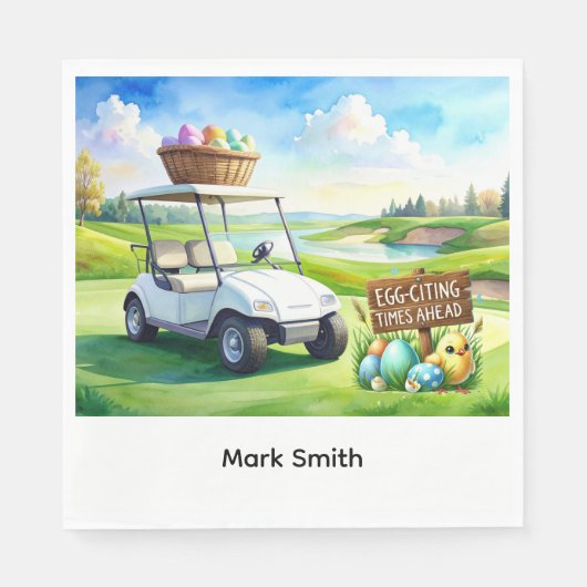 Golf easter holiday with golf cart and easter eggs serviette (Vorderseite)