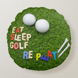Golf Eat Sleep Golf Wiederholung mit Golfball auf  Rundes Kissen