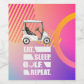 Golf Eat Sleep Golf Wiederholung mit Golfwagen Weinetikett (Einzelnes Label)