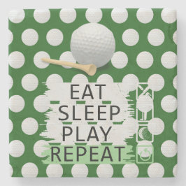 Golf Eat Sleep Play Wiederholung mit Ball auf grün Steinuntersetzer