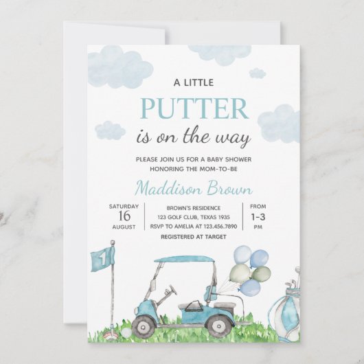 Golf ein kleines Putter Baby Dusche Einladung (Vorderseite)