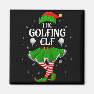 Golf-Elf-Weihnachten-Familie-Mädchen-Frauen-Elf-Sq Magnet