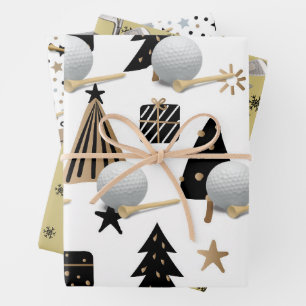 Golf Equipment on Christmas Graphic Background Geschenkpapier Set