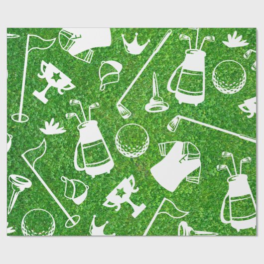 Golf equipment on green grass background geschenkpapier (Flach)