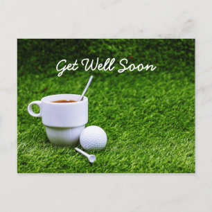 Golf erholen sich mit einer Tasse Tee und einem Go Postkarte