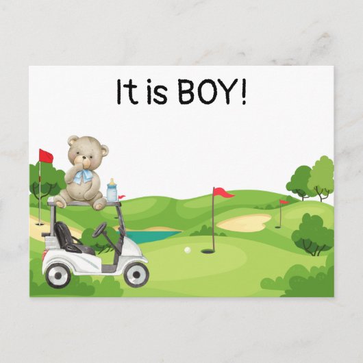 Golf Es ist BOY Golfer Baby auf Golfwagen Postkarte (Vorderseite)