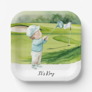 Golf Es ist ein Junge zur Babyparty   Pappteller