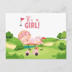 Golf Es ist GIRL Golfer Baby auf Golfwagen Postcar Postkarte