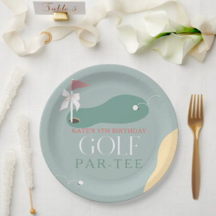 Golf Fairway Rosa Flagge Schleife Mädchen-Geburtst Pappteller