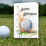 Golf Fans von Wasserfarben Kunst, Dichtung und Mus Karte<br><div class="desc">Mit unserer phantastischen Geburtstagskarte zum Golfspiel! 🎂 ⛳️ Das Aquarelldesign mit einem Golfball und einer prächtigen Drehung wird seine Feier zu einem unvergesslichen Erlebnis machen. Ideal für alle Golfliebhaber und Typ, wird diese Karte den Spaß und die Spannung an seinem großen Tag abschütteln. Machen Sie sich fertig, um ein Loch...</div>