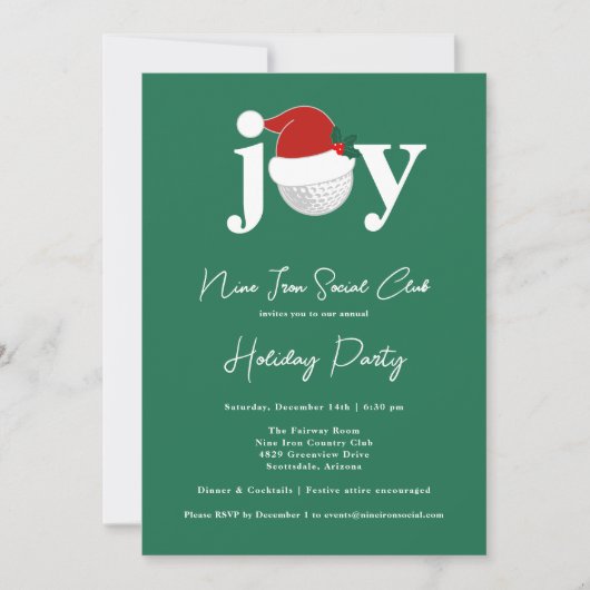 Golf Festive Holiday Party Joy Typography Green Einladung (Vorderseite)