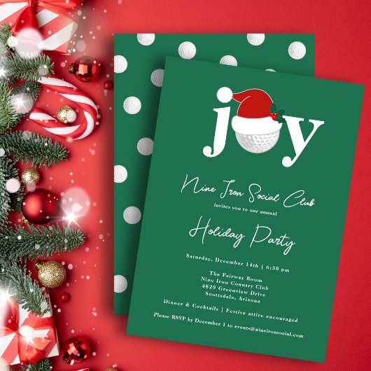 Golf Festive Holiday Party Joy Typography Green Einladung