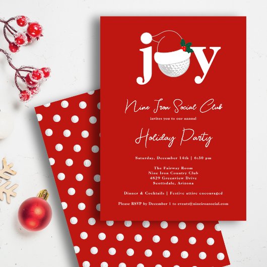 Golf Festive Holiday Party Joy Typography Red  Einladung