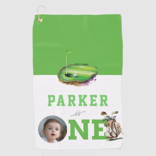 Golf First Birthday Niedliches Personalisiertes Fo Golfhandtuch (Vorderseite)