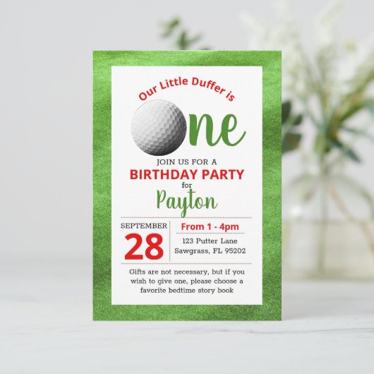 Golf First Geburtstag Einladung (Stehend Vorderseite)