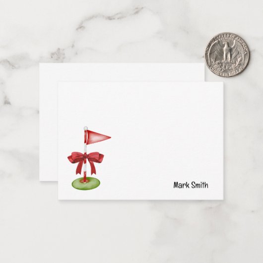 Golf-Flagge mit rotem Band mit Namen Mitteilungskarte (Vorderseite/Rückseite Beispiel)