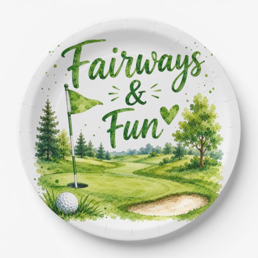 Golf-Flagge und Ball auf dem Golfplatz Pappteller (Vorderseite)