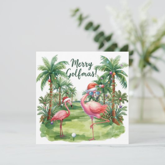 Golf Florida Frohe Weihnachten mit Santa Flamingo (Stehend Vorderseite)