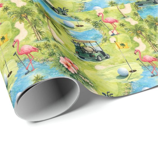 Golf Florida mit Flamingo-Ruhestand Geschenkpapier (Rolleneckpunkt)