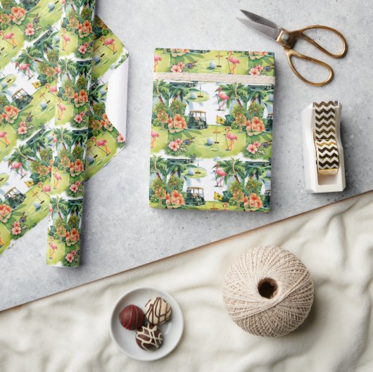 Golf Florida mit Flamingo-Ruhestand Geschenkpapier (Basteln)
