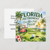 Golf Florida mit Flamingo-Ruhestand-Thema Einladung (Vorne/Hinten)