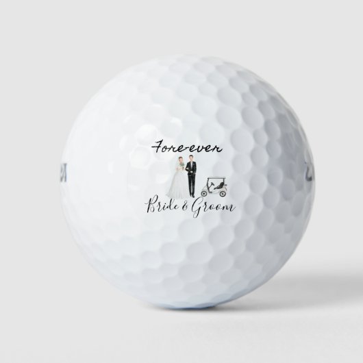 Golf Fore Ever mit Braut und Groom Wedding Golfball (Vorderseite)