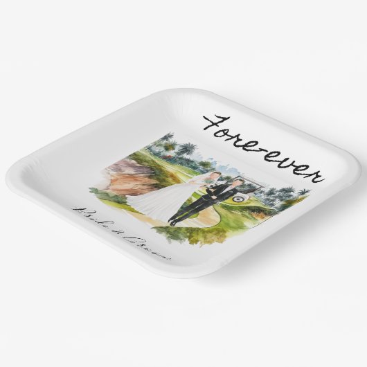 Golf Fore Ever mit Braut und Groom Wedding Pappteller (Gewinkelt)