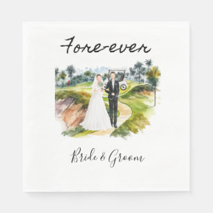 Golf Fore Ever mit Braut und Groom Wedding Serviette