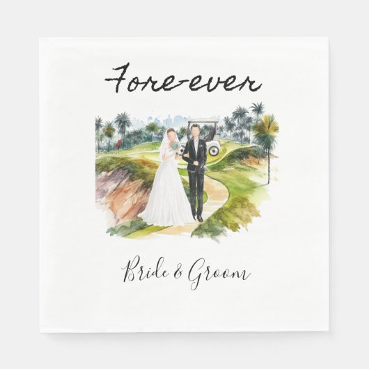 Golf Fore Ever mit Braut und Groom Wedding Serviette (Vorderseite)
