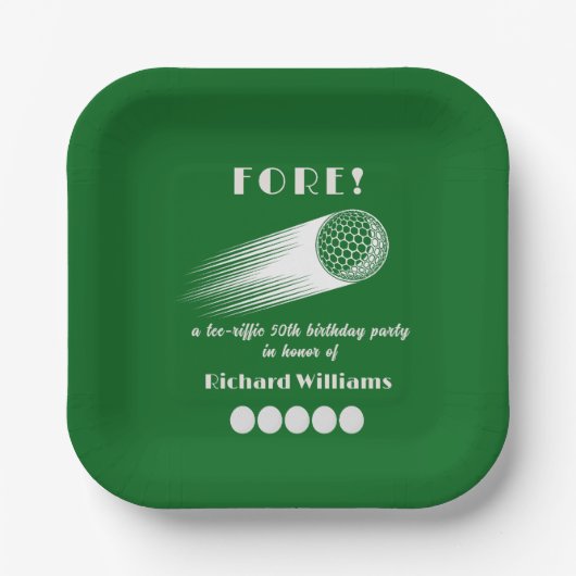 Golf Fore Tee-Riffic Green 50th Birthday Party Pappteller (Vorderseite)