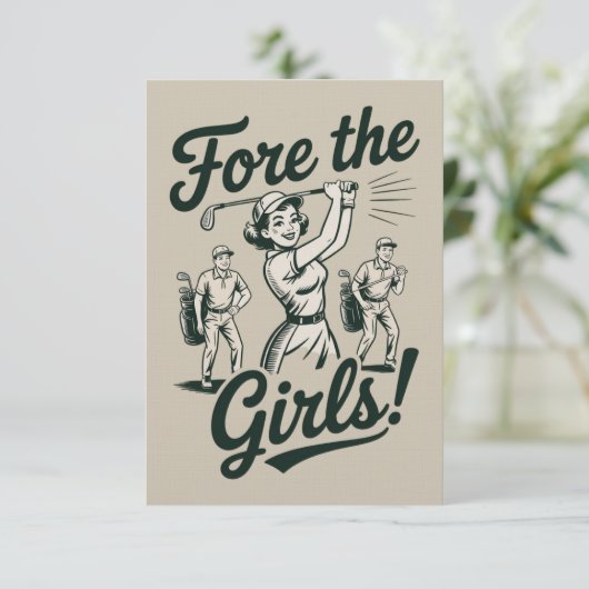 Golf Fore The Girls Cute Funny Golfing Ladies Einladung (Stehend Vorderseite)