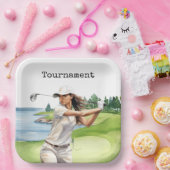 Golf-Frau auf dem Golfplatz Pappteller (Party)