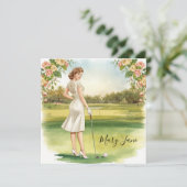 Golf Frau Golferin auf dem Golfplatz Braut  Einladung (Stehend Vorderseite)