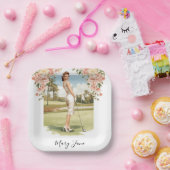 Golf Frau Golferin auf dem Golfplatz Brautkleid Pappteller (Party)