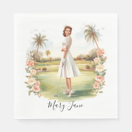 Golf Frau Golferin auf dem Golfplatz Brautkleid Serviette (Vorderseite)