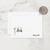 Golf-Frau mit Golfwagen Mitteilungskarte (Vorderseite/Rückseite Beispiel)