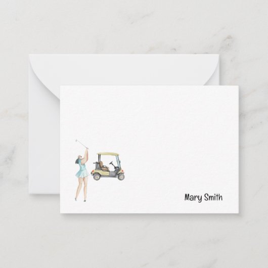 Golf-Frau mit Golfwagen Mitteilungskarte (Vorderseite)