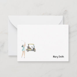 Golf-Frau mit Golfwagen Mitteilungskarte