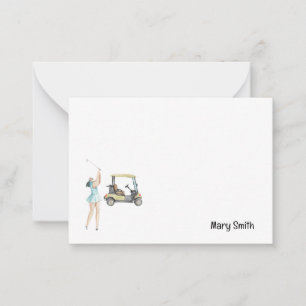 Golf-Frau mit Golfwagen Mitteilungskarte