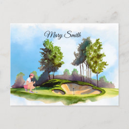 Golf-Frau spielt Golf Postkarte