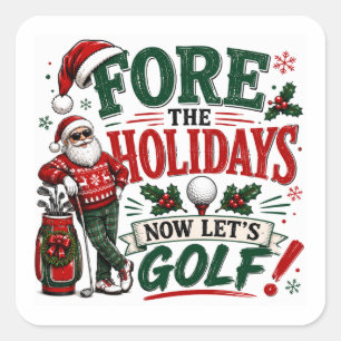 Golf Frohe Weihnachten mit Ball und Weihnachtsmann Quadratischer Aufkleber