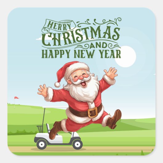 Golf Frohe Weihnachten mit dem Santa Rite Golfwage Quadratischer Aufkleber (Vorderseite)