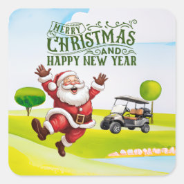 Golf Frohe Weihnachten mit dem Santa Rite Golfwage Quadratischer Aufkleber