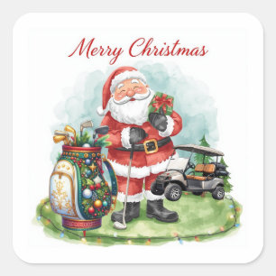 Golf Frohe Weihnachten mit dem Santa Rite Golfwage Quadratischer Aufkleber
