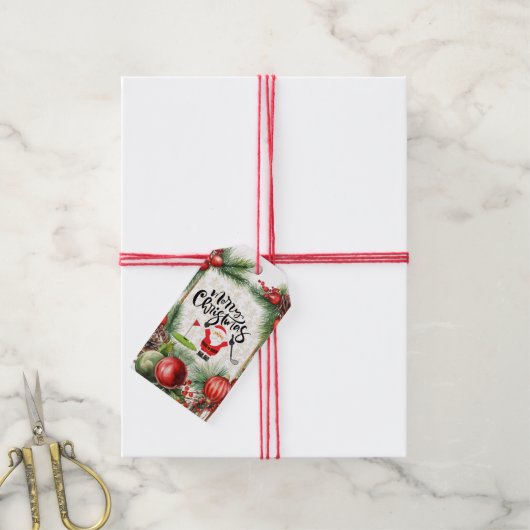 Golf Frohe Weihnachten mit dem Weihnachtsmann auf Geschenkanhänger (Mit Garn)