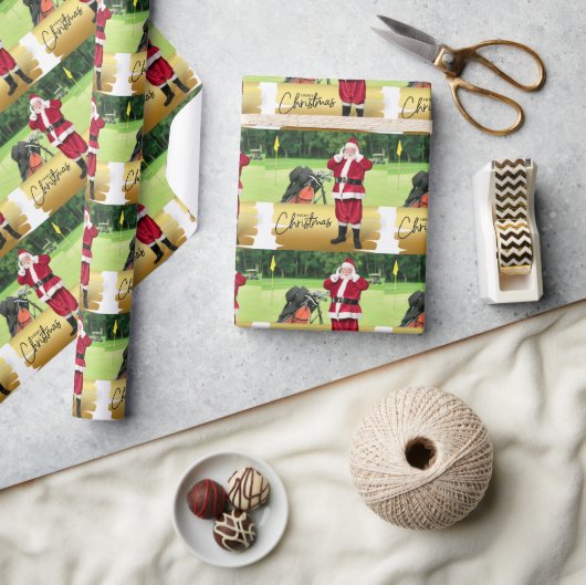 Golf Frohe Weihnachten mit dem Weihnachtsmann auf  Geschenkpapier (Kunsthandwerk)