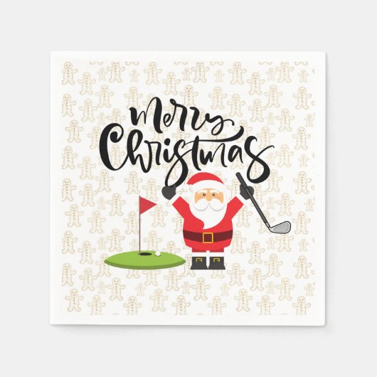 Golf Frohe Weihnachten mit dem Weihnachtsmann auf Serviette (Vorderseite)