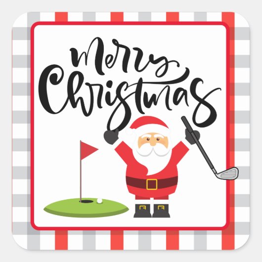 Golf Frohe Weihnachten mit dem Weihnachtsmann beim Quadratischer Aufkleber (Vorderseite)